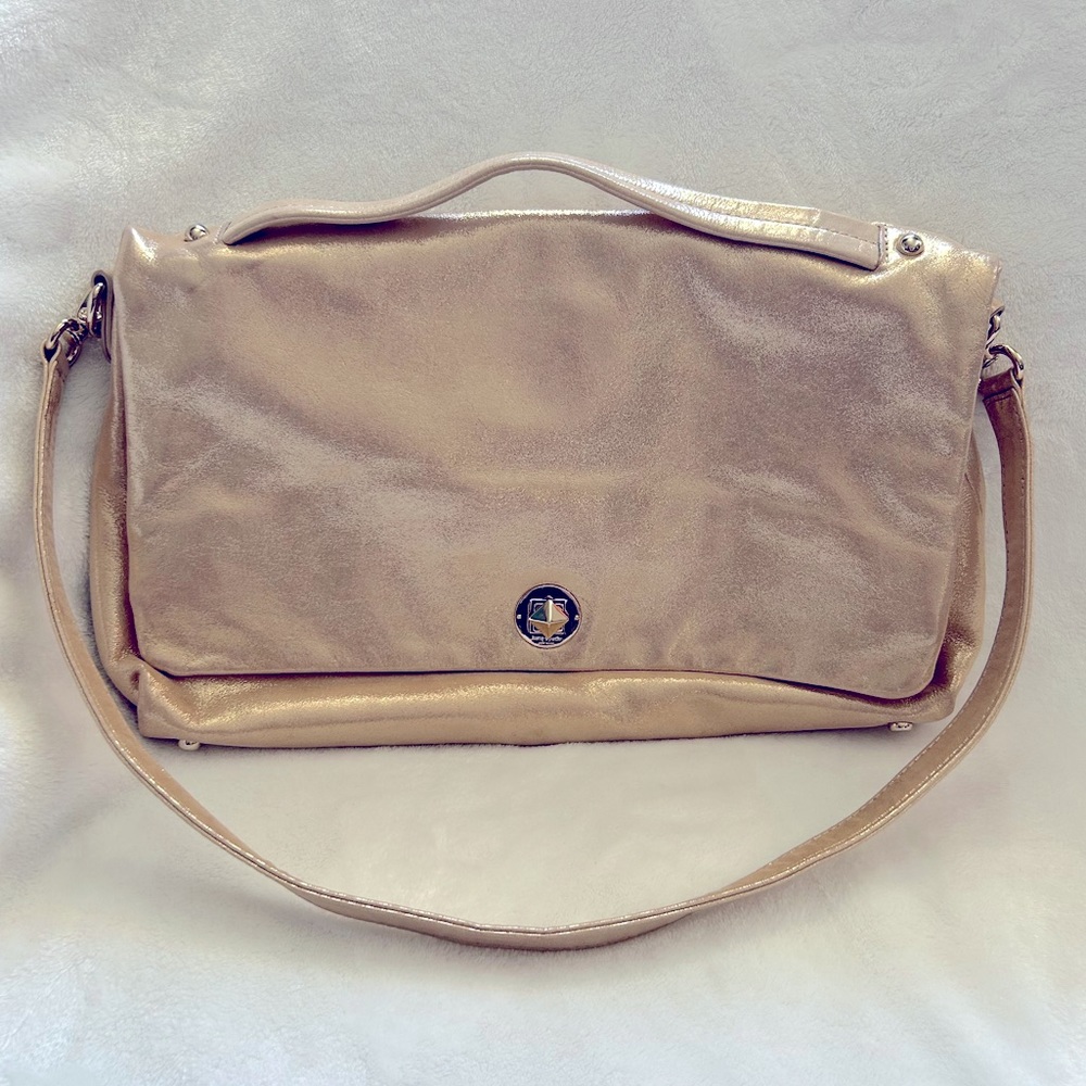 EUC Kate Spade vintage Y2K fold-over shoulder top handle bag, shimmery gold 💛🔥